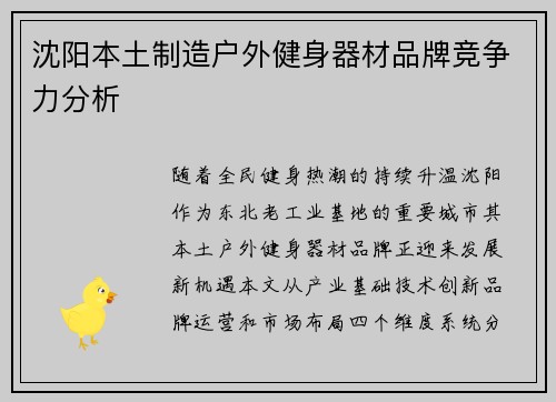 沈阳本土制造户外健身器材品牌竞争力分析