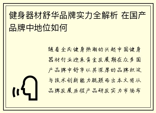 健身器材舒华品牌实力全解析 在国产品牌中地位如何