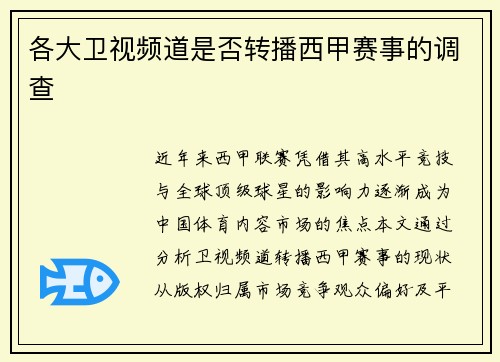 各大卫视频道是否转播西甲赛事的调查