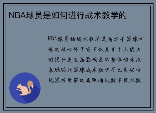 NBA球员是如何进行战术教学的